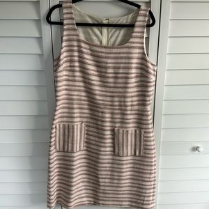 Cute tweed like sleeveless dress from Loft. EUC sz 12. Cream w/pink, tan & gold